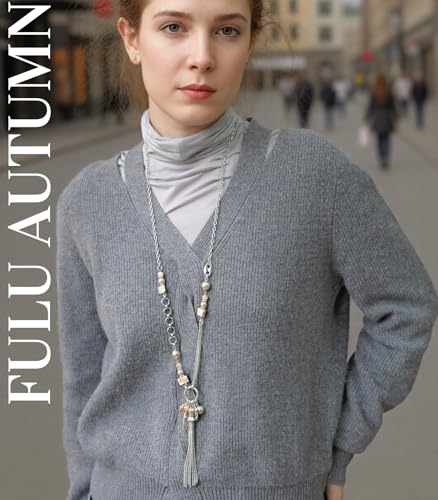 FULU AUTUMN Long Necklaces for Women Trendy Long Chunky Beaded Necklace Boho Fashion Costume Jewelry Mothers Day Gifts for Her - color: 95-Champagne