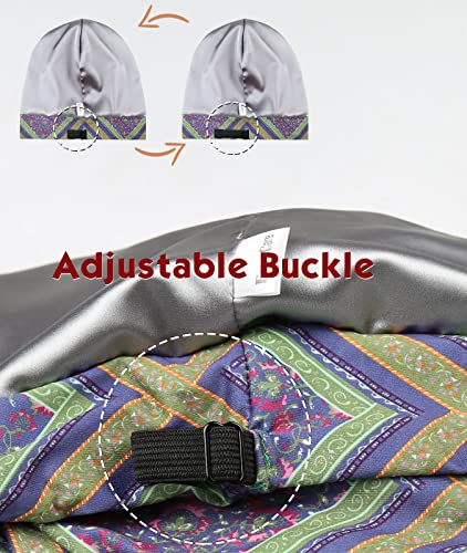 Adjustable Satin Lined Sleep Cap for Dreadlocks Curly Hair Large Head-Stay On Overnight - color: Purple Green
