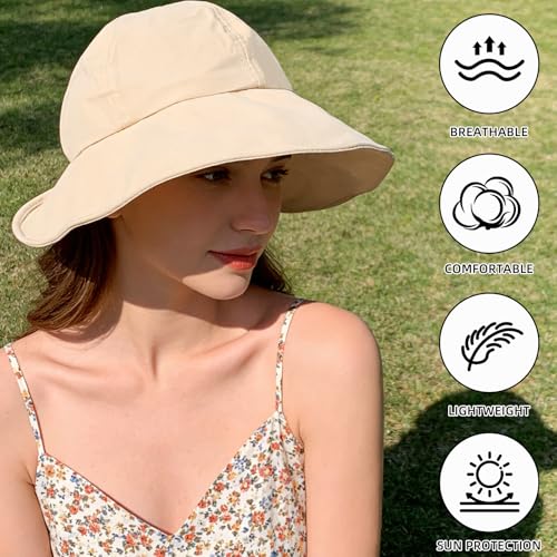 Women Wide Brim Sun Hat Adjustable Packable Beach UV Protection Gardening Hats - color: Beige-02