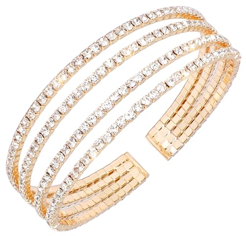 Rhinestone Bracelet for Women MultiLayer Crystal Cuff Bracelet Strand Layered Bracelet - color: Gold 7