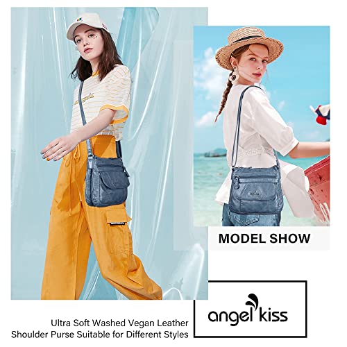 Angelkiss Small Womens Crossbody Bag Leather Shoulder Purse for Women Hobo Bag with Adjustable Shoulder Strap - color: 1-blue