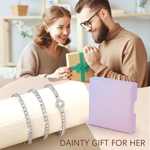 YADOCA Tennis Bracelets For Women - Silver Plated Bracelet Stack Cubic Zirconia CZ Diamond Adjustable Stackable Bracelets Set For Prom Wedding Jewelry Gift 3Pcs - style: D:Round CZ-2