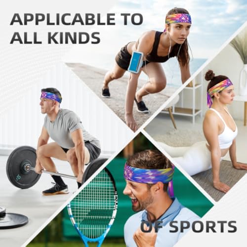 Sports Tie Headband Bandana Running Athletic Sweat Band Elastic Adjustable Sport Head Tie for Men Women Head Ties Ninja Tie Headbands Tennis Sweatbands Soccer Basketball Teams Running Head Band - color: Tie Dye