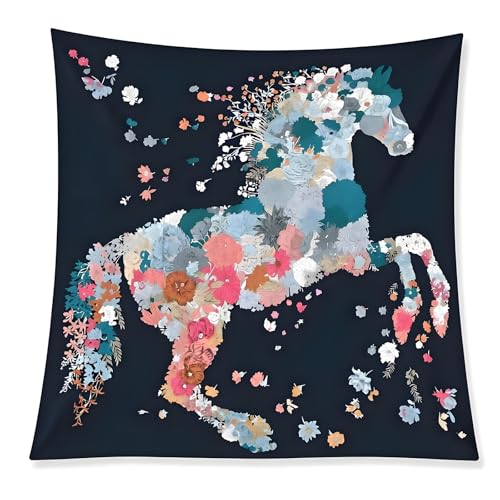 Premium Floral Scarf for Women 35x35 Square Silk Feel-Lightweight Scarves Headscarf Bandanas Wrapping Handbag - color: Floral Stallion (Navy)
