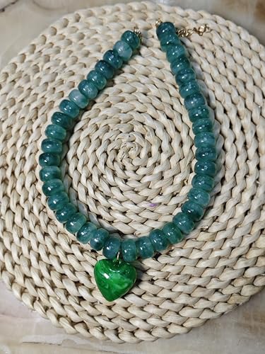 Chunky Colorful Beaded Statement Boho Summer Beach Chokers Necklace Heart Pendant Pink Green Yellow Brown Fashion Jewelry - color: Green