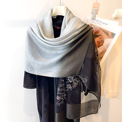 WINCESS YU Women Mulberry Silk Scarf Long & Large Embroidered Floral Pattern Shawl and Wraps Neckerchief for Hair & Neck - color: Gradient Black