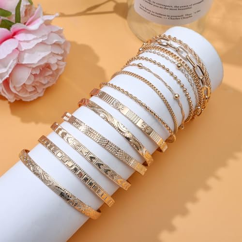 NEWITIN 44 Pieces Chunky Gold Jewelry Set for Women Fashion Costume Jewelry Gold Plated Chunky Necklace Chain Bracelet Ring Hoop Earrings Set for Women - color: Gold C