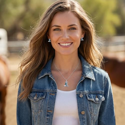 Western Earrings for Women 925 Sterling Silver Turquoise Western Country Dangle Drop Earrings Country Jewelry Gifts for Cowgirl Cowboy - style: Boot Stud