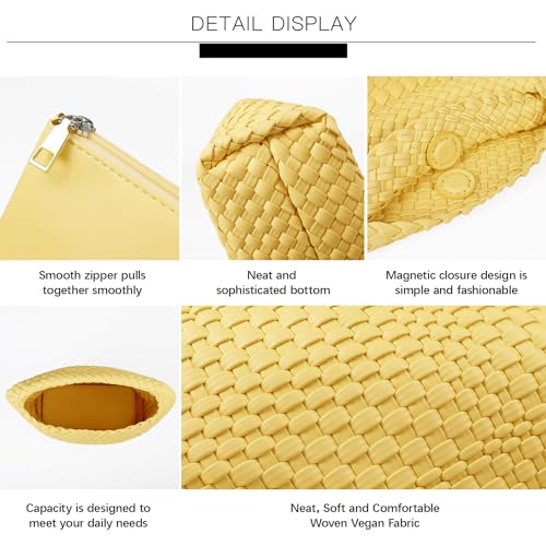 Woven Purses Bag for Women, Vegan Leather Handwoven Bags with Mini Handmade Purse - color: Yello