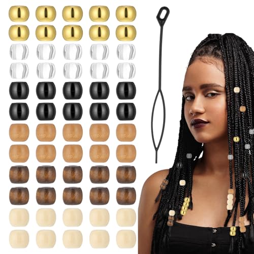 60 Pcs Hair Braids Beads, 12 mm Hair Beads for Women, Multi-Style Wooden Hairs Bead Jewelry for Adult, Men, Dreadlocks Accessories