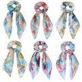 Floral Scarf Scrunchie,6PCS Tie Dye Bow Scrunchies | Hair Scarves,Scarf Hair Ties,Scrunchie with Tails,Bandana Scrunchies,Scarf Ponytail,Hair Accessories for Women,2 in 1 - color: tie dye flower