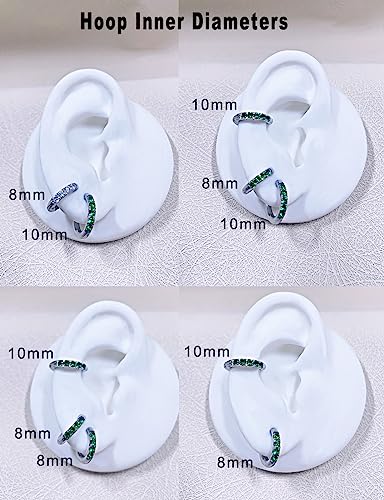 316L Surgical Stainless Steel Huggie Hoop Earrings with Cubic Zirconia, 10G 12G 14G 8-20mm Cartilage Lobe Earrings, 14G Piercing Jewelry - style: 10G 10mm Silver with Green CZ
