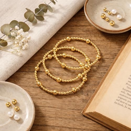 Gold Beaded Cross Bracelet for Women, 14K Plated Adjustable Stackable Dainty Bracelets, Non Tarnish Fashion Jewelry Set Gifts for Women Birthday Friendship - color: Colors-14