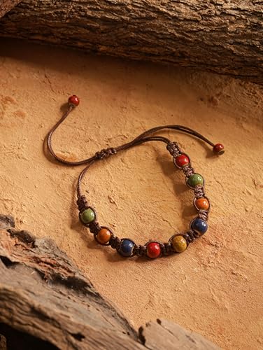 MINACHI Bohemian Colorful Ceramic Bead Adjustable Leather Bracelet, Boho Hippie Summer Jewelry Gift for Women - color: S01B