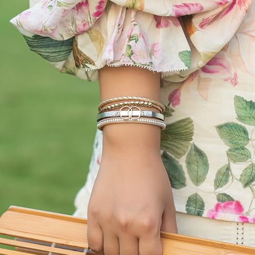 FANCY SHINY Boho Leather Wrap Bracelet Stackable Infinity Chunky Cuff Bracelets Western Hippie Outfits Jewelry Valentine Gifts for Women - color: Gold/Silver