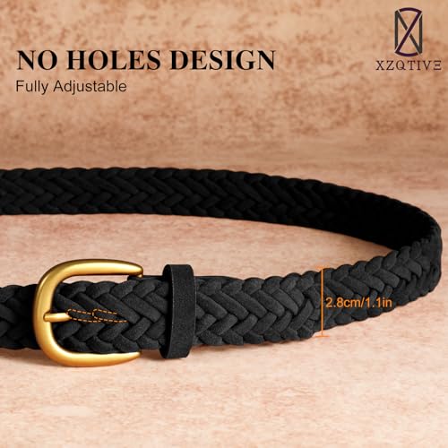 XZQTIVE Women’s Braided Suede Belt – Adjustable Woven Waist Belt with Gold Buckle for Dresses, Jeans & Casual Outfits - color: Black, size: Medium: fits waist from 33"-37"
