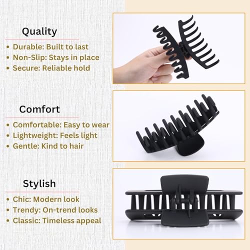 Black Hair Clips for Women -8 Pack 4.3 Inch Large Matte Banana Claw Clips for Women Thin Thick Curly Hair, Big Strong Hold jaw - color: Black
