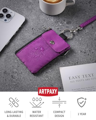 Artpaxy Minimalist Wallet For Mens Womens, Keychain RFID Blocking Zipper Small Wallet with ID Window 2 Lanyards,Water Resistant Travel Cash Card Coin Case Boys Girls - color: Purple, style: Casual