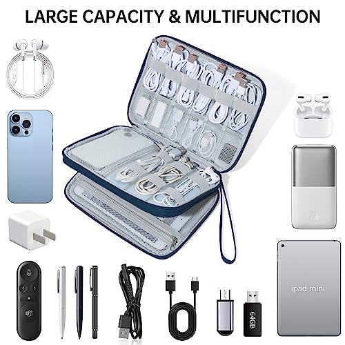 CILLA Electronics Organizer Travel, Travel Cord Organizer Case, Compact Electronics Accessories Bag for Cable, Cord, Charger, Phone - color: Navy Blue