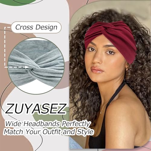 6 Pack Boho Headbands for Women Wide Twist Knotted Head Wraps Turban Stretchy Leopard Hair Bands Elastic Non-Slip Workout Head Wraps Accessories - color: Multicolor-1