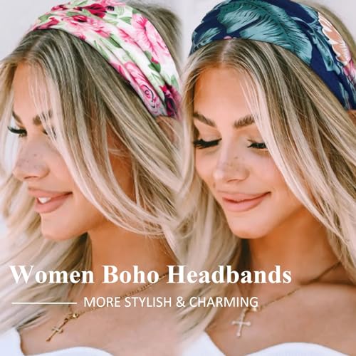 AKTVSHOW 12 Pack Boho Headbands - Wide Non-Slip Elastic Headbands, Trendy Hair Accessories for Women's Yoga, Workout, and Fashion - color: Women Headbands Set 4