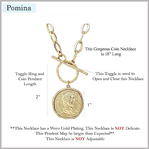 POMINA Chunky Thick Coin Necklace Trendy Fashion Statement Toggle Necklace Worn Gold Tone Pendant Thick Link Chain Layered Pearl Necklace - color: Coin_Worn Gold