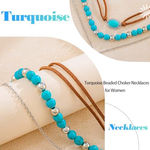 Layered Western Necklace Turquoise Beaded Choker Necklaces Cactus Pendant Necklaces Jewelry Accessories for Women