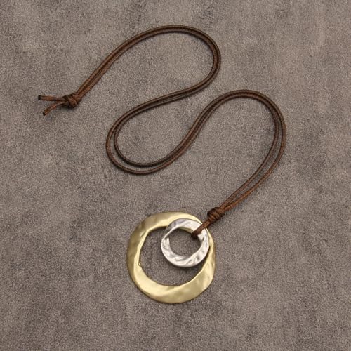 Jeilwiy Leather Necklace for Women Funky Necklace Choker String Cord Necklace with Pendant Boho Style Jewelry - style: Irregular Double Circle