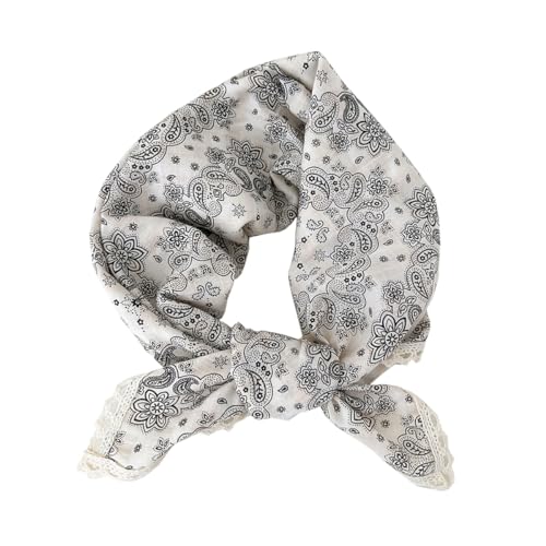 Soft Cotton Like Lace Bandana Headband, Head Wrap, Protective Coverage, Hair Neck Scarf for Women 24 x 24 inch - color: Cas001 - Paisley B