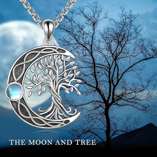 ONEFINITY Tree of Life Necklace 925 Sterling Silver Abalone Shell Celtic Knot Pendant Necklace for Women Jewelry - style: Moonstone Tree