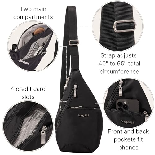 Baggallini Mini Sling - 12x7 Sling Crossbody Bag Backpack with Adjustable Shoulder Strap - color: Black Twill