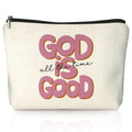 Pink Christian Makeup Bag, Bible Verse Preppy Pink Cosmetic Bag for Women, Christian Gifts for Women, God Is Good Religious Scripture Small Toiletry Bags Zipper Makeup Pouch - color: 00-Bible(God Is Good)