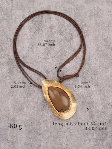 JAOYU Boho Necklace for Women Large Pendant Necklace Boho Long Choker Leather Gold Necklace Vintage Earthy Jewelry Trendy - style: Bohemian Long Necklace