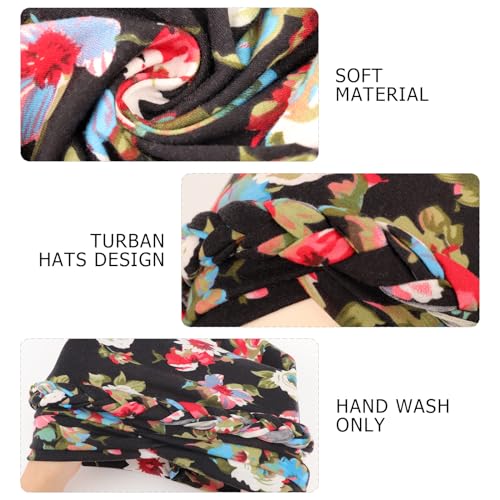 African Women Turban Caps Beanie Pre-Tied Twisted Braids Headwraps for Women Head Scarf Chemo Cancer Headwear Cap - color: 3 Pack Twisted Braid A: Floral Color H