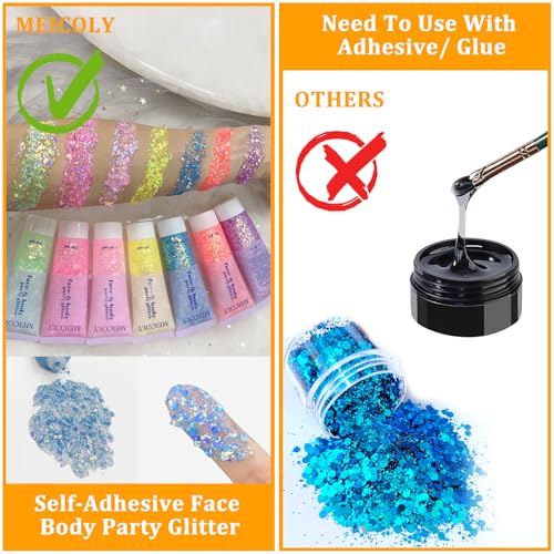 MEICOLY Chameleon Mermaid Blue Body Glitter,Chunky Face Glitter for Halloween,Color Changing Mermaid Glitter Face Paint,Glitter Sequins for Face Body Hair,Festival Party Cheer Glitter Makeup - color: chameleon mermaid blue body glitter