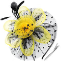 DRESHOW Fascinators Hat Flower Mesh Ribbons Feathers on a Headband and a Clip Tea Party Headwear for Girls and Women - color: 7" Diameter / Black & Yellow