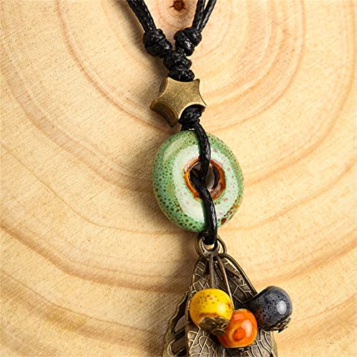 Pingyongchang H&Z Bohemian Colorful Ceramic Beads Lariat Necklace, Hippie Moon Stars Ceramic Tassel Beaded Jewelry Gifts for Women - color: green