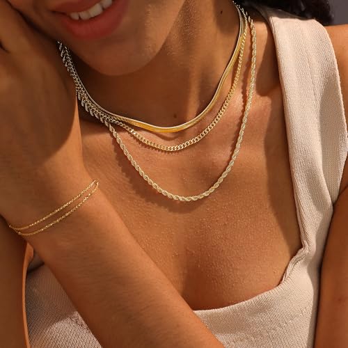 XIXINI Layered Necklaces for Women, Dainty Gold Necklace Stack 14k Gold Plated Layering Beads Choker Pendant Necklace Set Simple Statement Gold Necklaces for Women Trendy Fashion Gold Jewelry Sets - color: set5-Gold