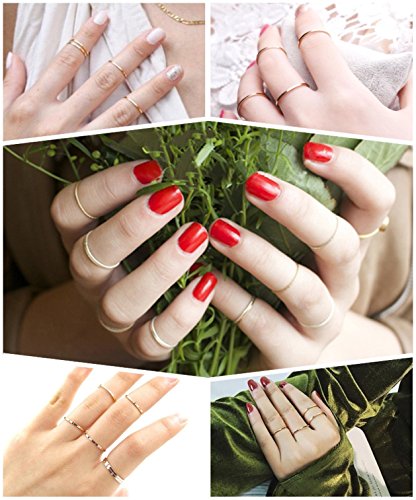 8pcs 1MM Thin Stainless Steel Knuckle Midi Stacking Rings for Women Plain Band Comfort Fit - color: Flat - Gold 8pcs(size 3 to 10)