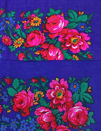 MJ SERECA Acrylic Bandana Printed Hair Scarf Square Ukrainian Head Scarf Floral Babushka Neck Scarf for Women 30"/42"/60" - color: 1 Pack-d 60"