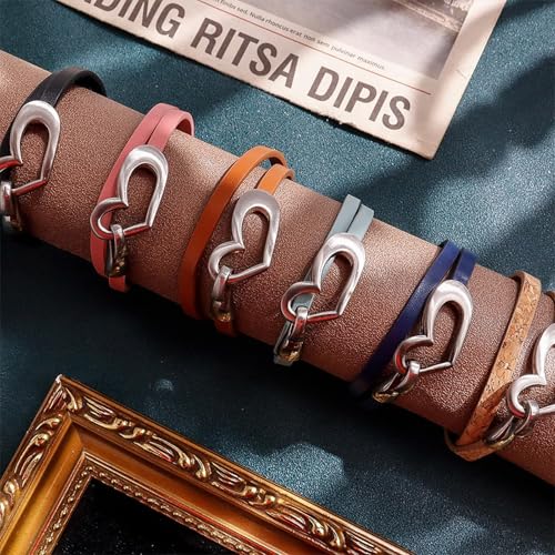 Long tiantian Leather Bracelets for Women Men Heart Wrap Bracelets Western Jewelry Cowgirl Outfits Birthday Gifts for Her - color: A5：black leather bracelet