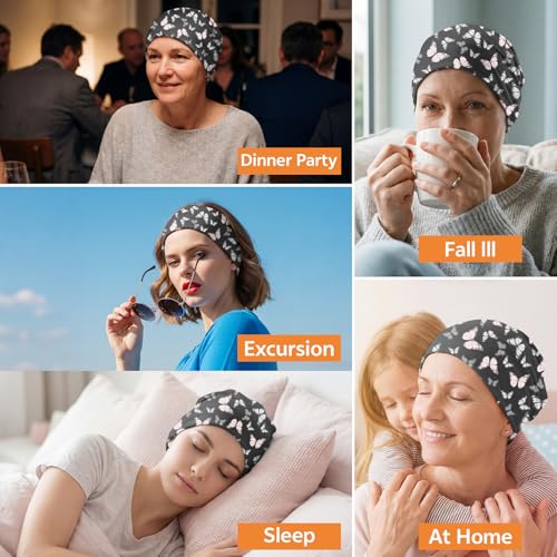 Chemo Caps Slouchy Beanie Hat Stretch Cancer Head Wraps Turban Sleep Headwear Scarf for Women Girls Men - color: I-3-butterfly