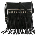 Hoce Women’s Leather Fringe Messenger Bag Large Hobo Crossbody Tassel Shoulder Bags, Gift for Mom Wife Girlfriend - color: E-black