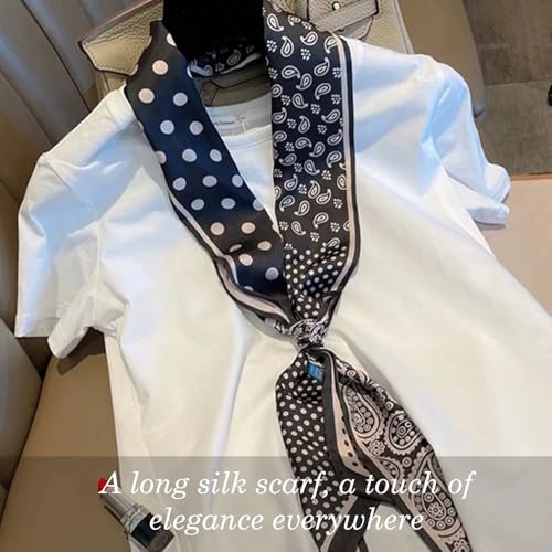 Sumolux Head Hair Scarf for Women Neck Purse Bag Handbags Scarf Like Silk - color: Black White Cashew