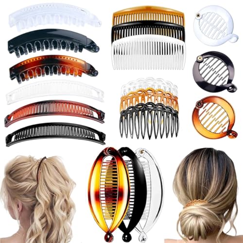 18 Pieces Banana Hair Clips Classic French Hair Comb Set Fishtail Plastic Twist Hair Clip Ponytail Accessories for Women Girls, 6 Styles（style2） - color: black,white, brown（style2）