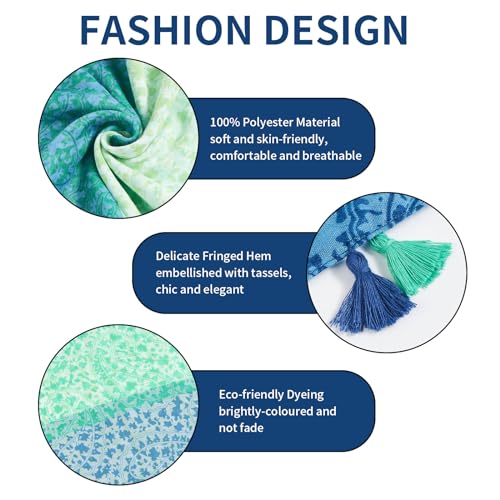 QIUTIMIY Scarf for Women Lightweight Soft Floral Leopard Printed Scarves Fall Winter Fashion Shawl Wrap with Fringe - color: Splicing-blue Green
