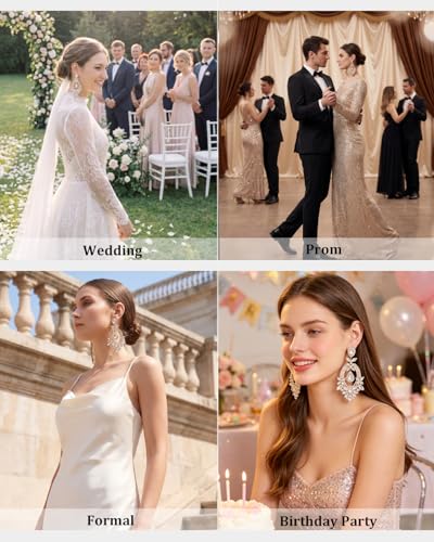 Silver Chandelier Earrings for Women Trendy, Oversized Big Crystal Rhinestone Statement Earrings Dangling Formal Pageant Earings Drag Queen Jewelry - color: Gold1