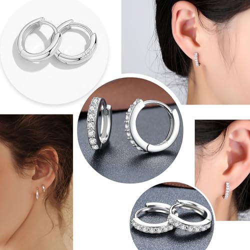 Cocadant 6 Pairs 925 Sterling Silver Small Hoop Earrings for Women,14k Real Gold Hypoallergenic Tiny Cubic Zirconia Cartilage Huggie Earring Sets for Multiple Piercing Trendy Jewelry 8/10/12mm - color: 6 Pairs Silver,8mm 10mm 12mm