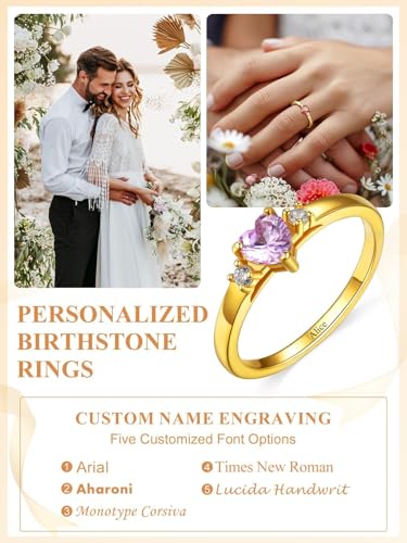 Custom4U Personalized 1-4 Birthstone Rings for Women Promise Rings for Her Sterling Silver Mothers Ring Customized Cubic Zirconia Stones Wedding/Valentine's Day/Mother's Day Jewelry Gift for Mom Wife - color: A-1 Name-Gold