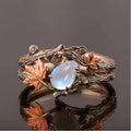 Retro Teardrop Synthetic Moonstone Maple Leaf Ring for Women Daily Banquet Vacation Unique Jewelry - color: Copper Brown